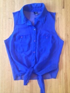 O'Neill Sheer Royal Blue Sleeveless Button Front Top